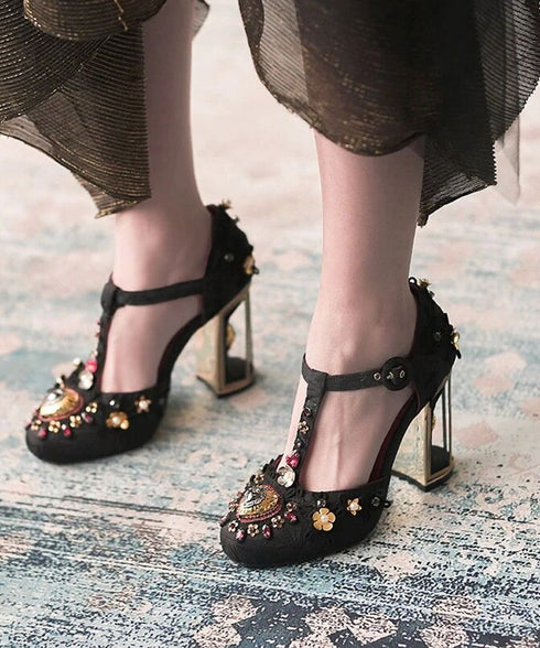 Embellished T-Strap Heels